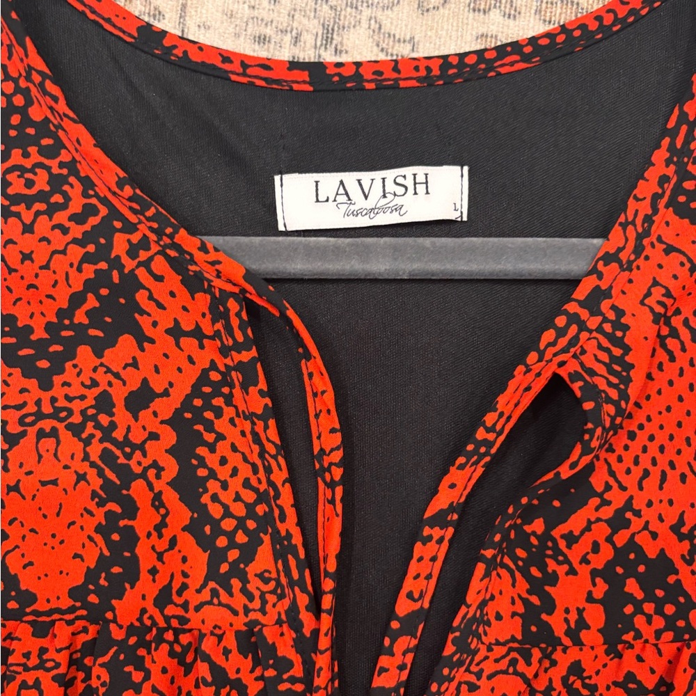 Lavish Maci Red and Black Mini Dress Size L NWOT - Picture 6 of 6